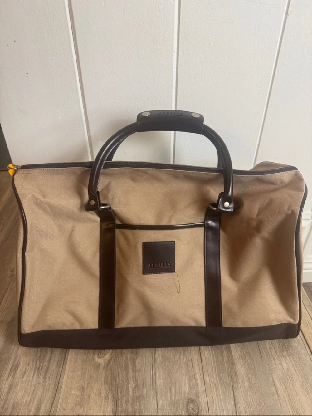 Aramis Canvas Leather Trim Weekender Duffel Bag Brown Travel Strap